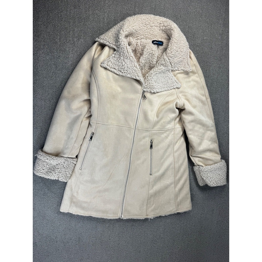 Alice Blue Coat Womens Large Cream Faux Suede Shearling Lined Zip Jacket Fall
